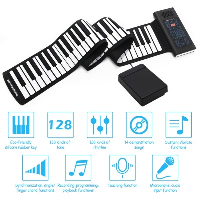 Gymax 88 Keys Roll Up Piano Electronic Music Keyboard Silicone Rechargeable w/Pedal   
